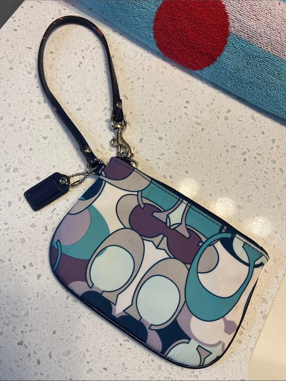 Coach Multicolor Signature Wristlet - Teal, Purple, Cream Ashley scarf print